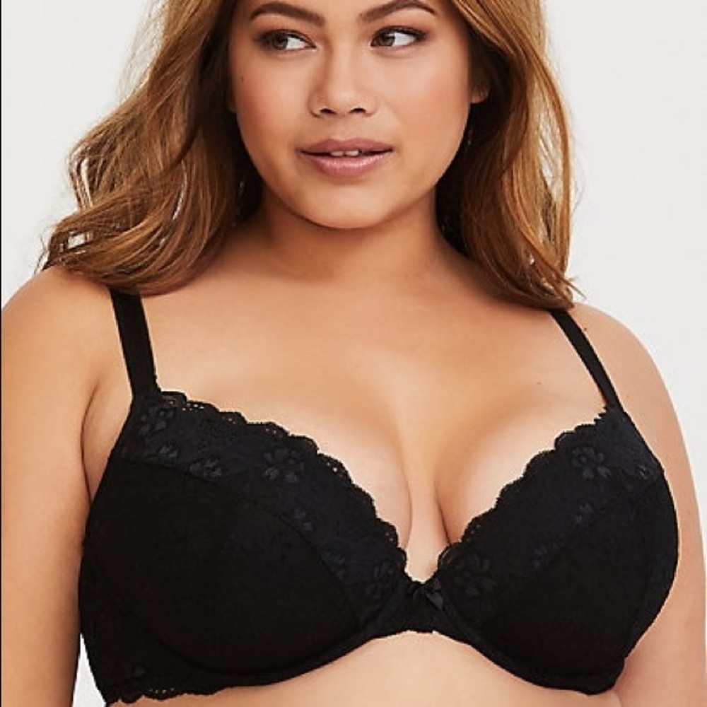 Black lace push up plunge bra - torrid
